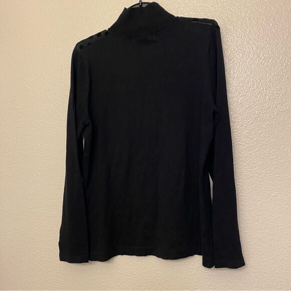 AUGUST SILK mock neck black sheer mesh polkadot lightweight modal sweater S - Picture 3 of 9